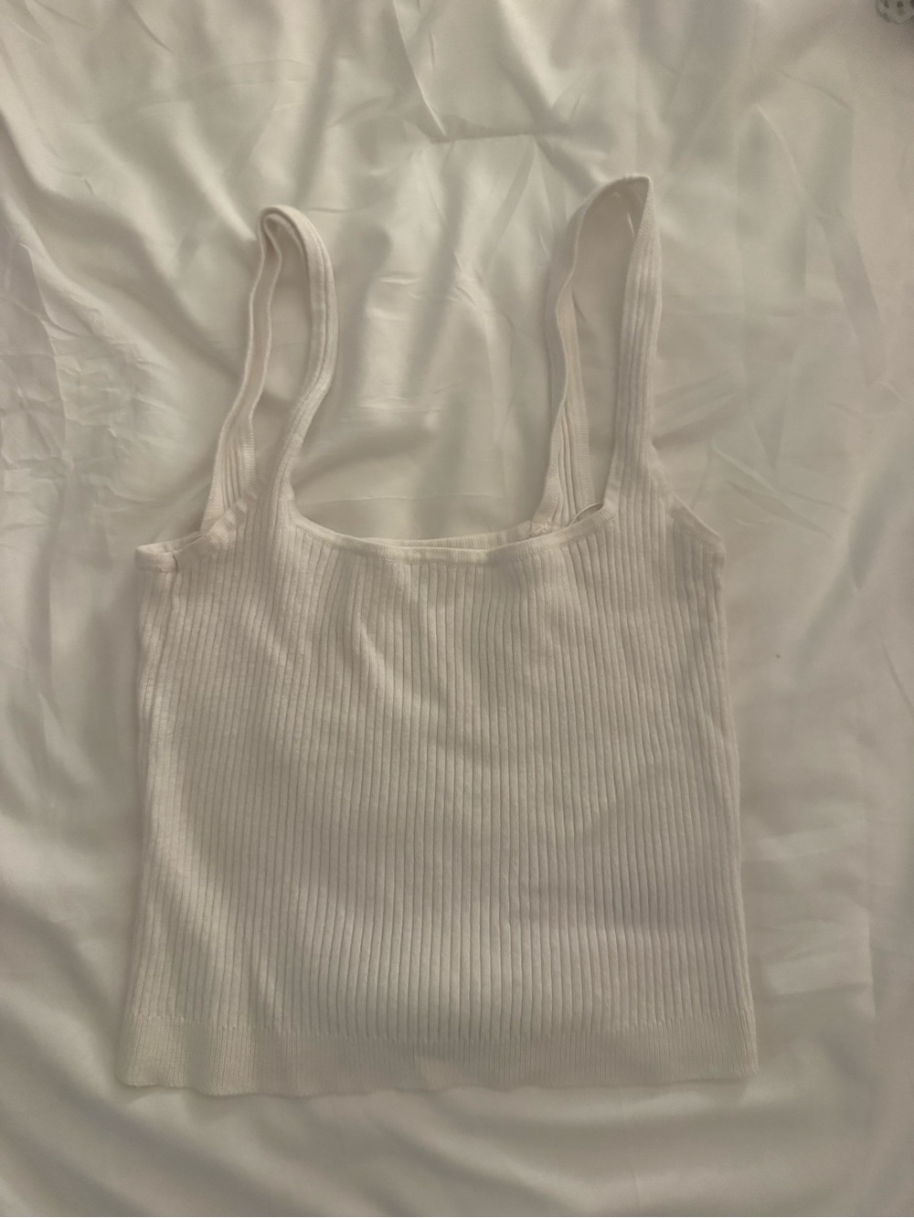 Garage White Ribbed Crop Tank